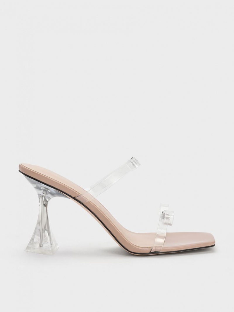 Charles & Keith Embellished Bow See-Through Sandaler med Hæl Beige | MWEKC2304