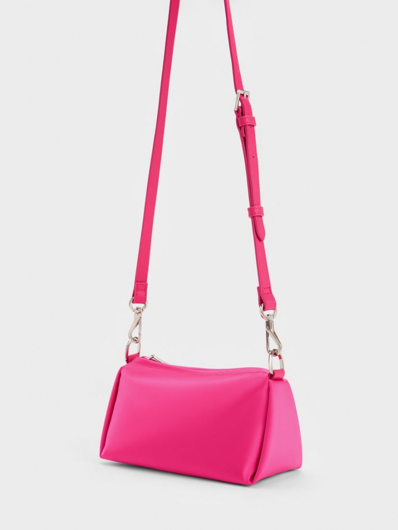 Charles & Keith Embellished Chain Handle Satin Crossbody Veske Rosa | JRVFI5607