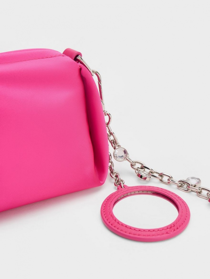 Charles & Keith Embellished Chain Handle Satin Crossbody Veske Rosa | JRVFI5607