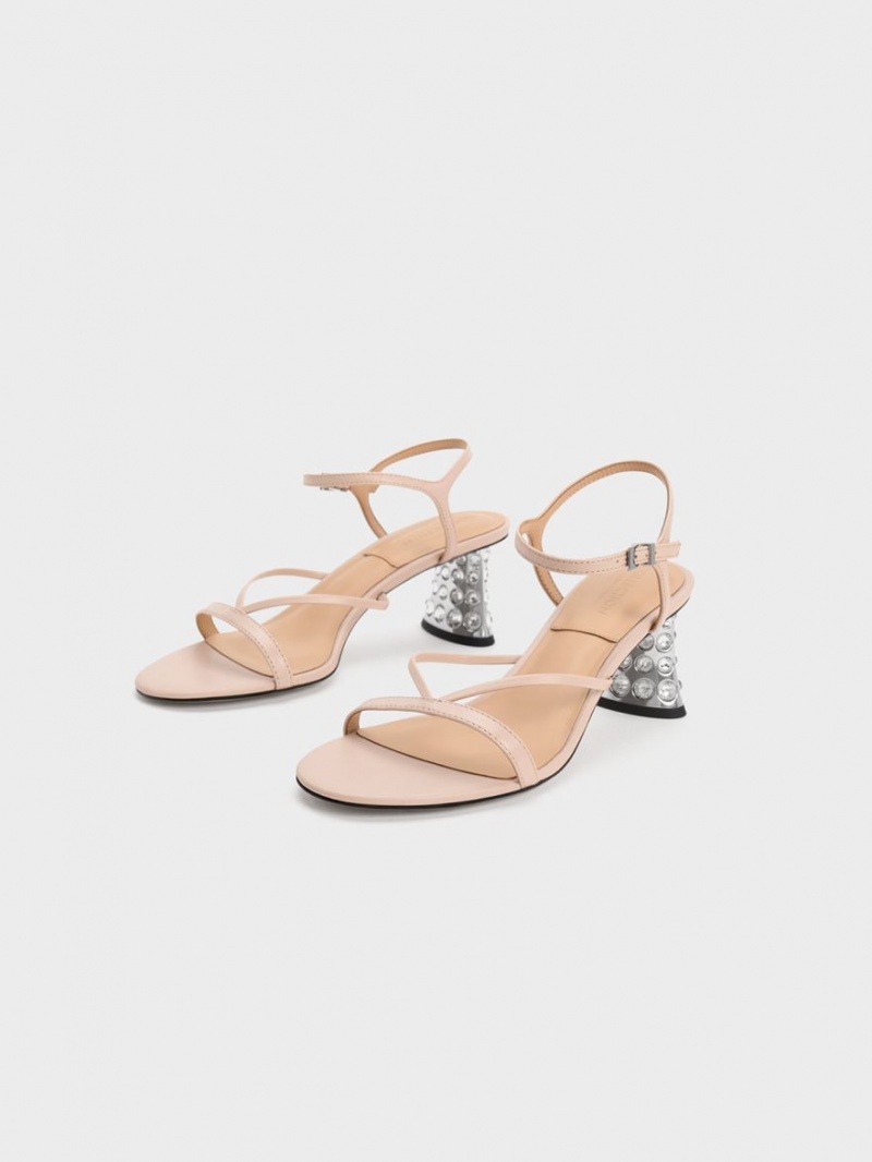 Charles & Keith Embellished Heel Lær Sandaler med Hæl Beige | OHPSI7128