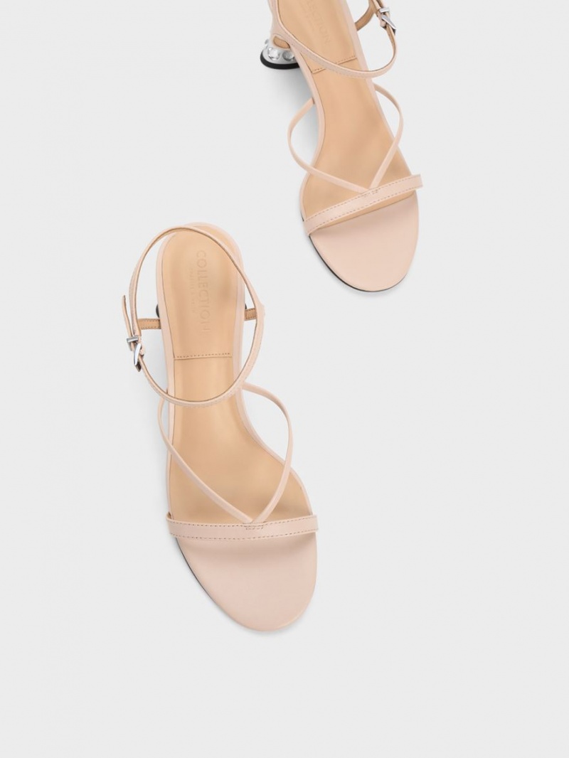 Charles & Keith Embellished Heel Lær Sandaler med Hæl Beige | OHPSI7128