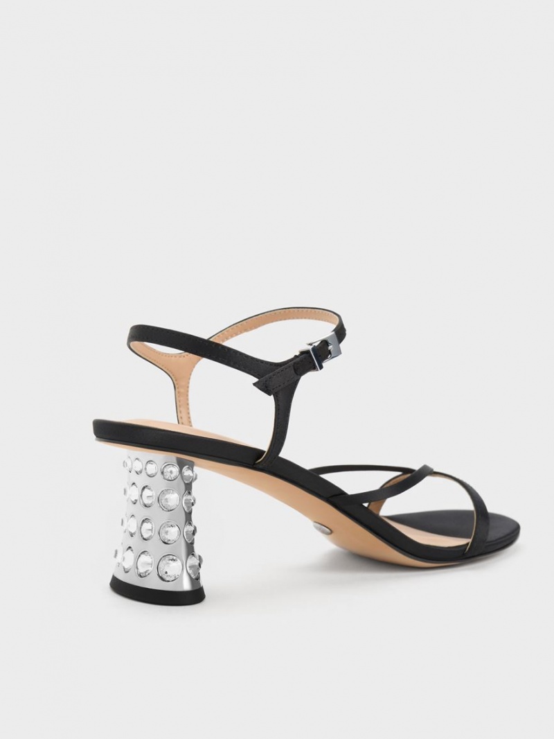 Charles & Keith Embellished Heel Recycled Polyester Sandaler med Hæl Svarte | TQICG6581