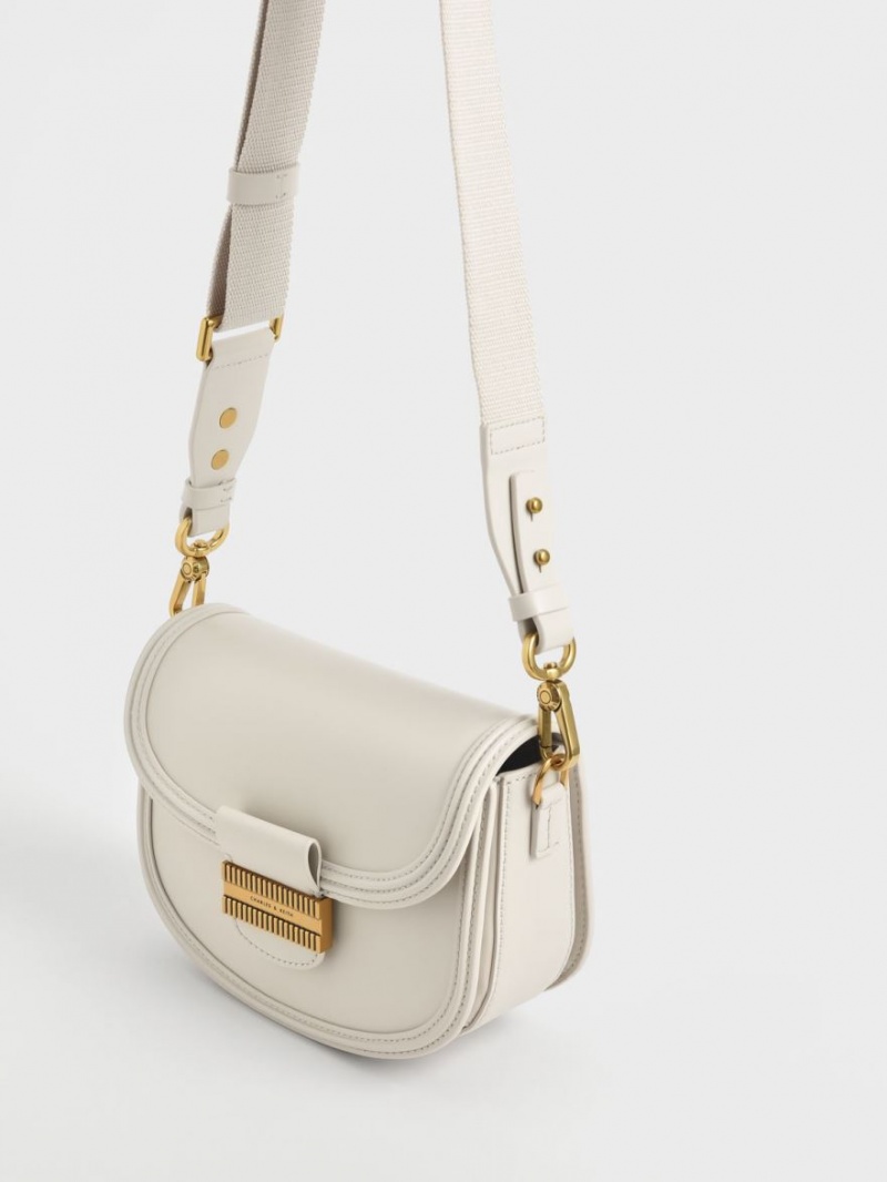 Charles & Keith Embellished Sadelvesker Pisket Krem | HDUNW3954