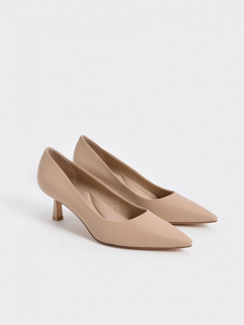 Charles & Keith Emmy Pointed Kitten Heel Pumps Beige | ZHQKJ1926