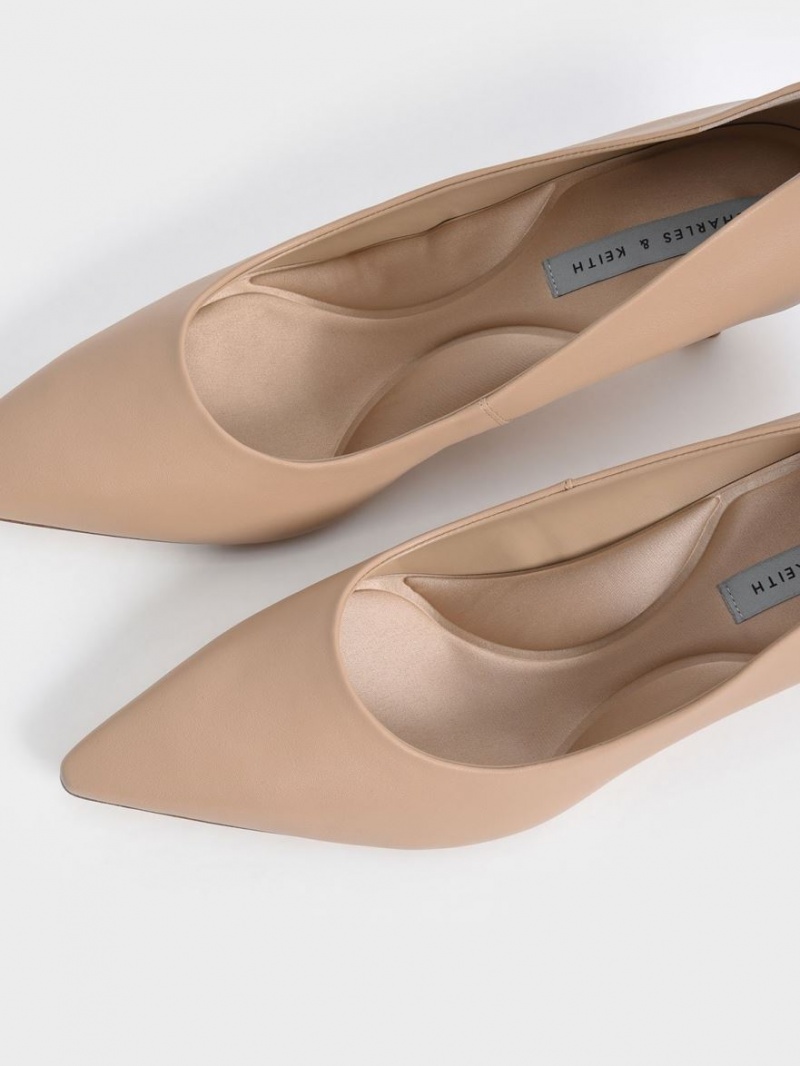 Charles & Keith Emmy Pointed Kitten Heel Pumps Beige | ZHQKJ1926