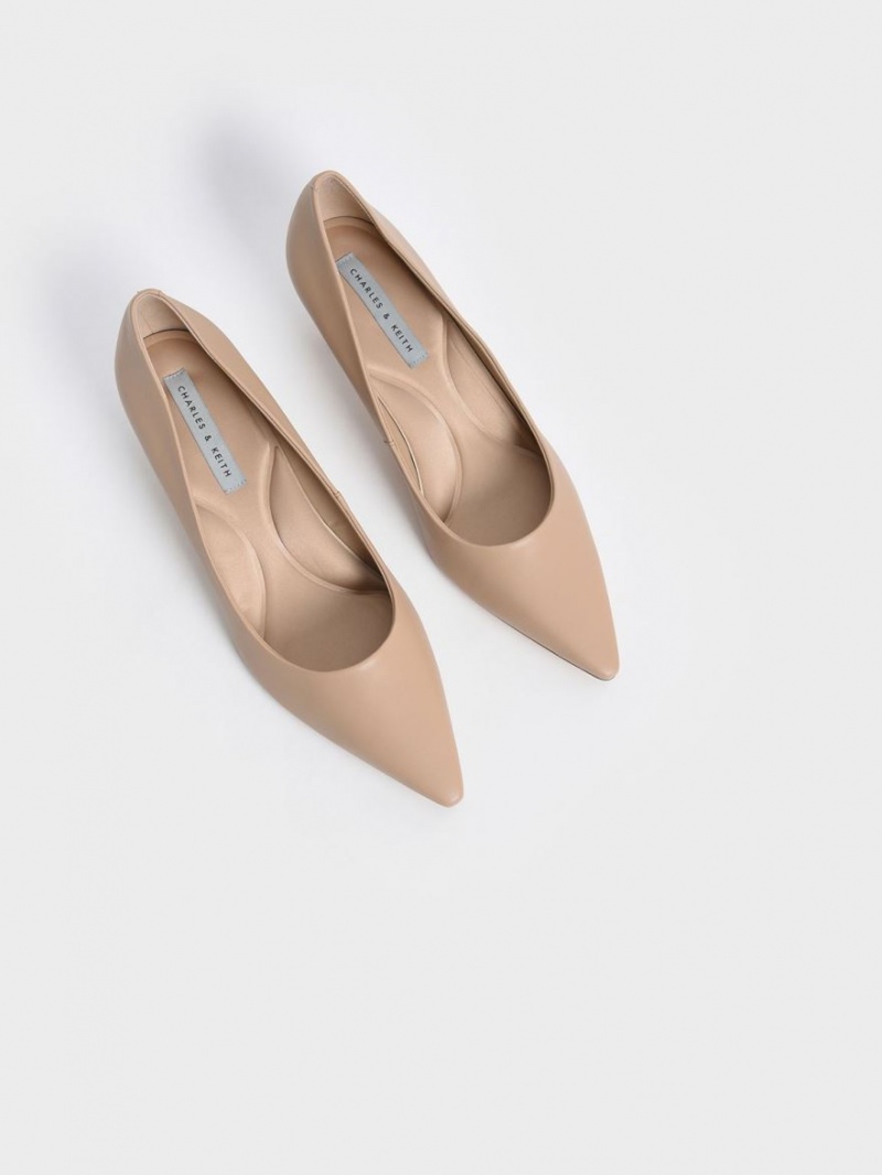 Charles & Keith Emmy Pointed Kitten Heel Pumps Beige | ZHQKJ1926