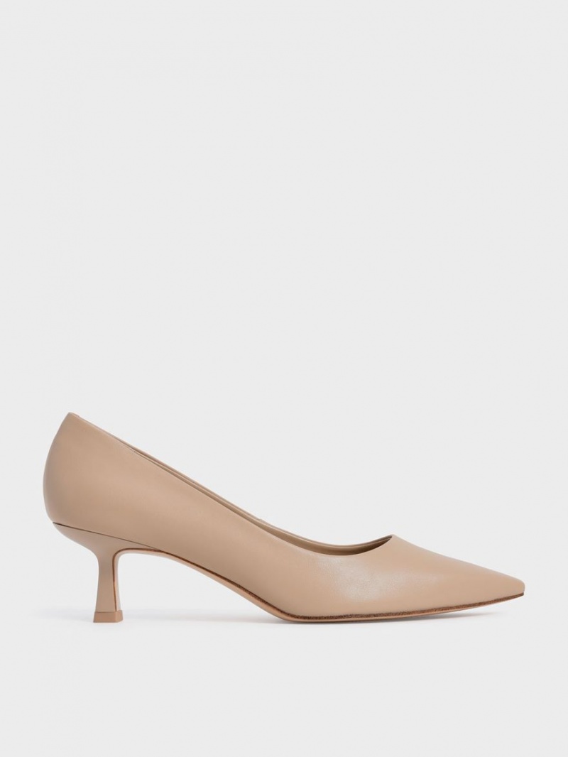 Charles & Keith Emmy Pointed Kitten Heel Pumps Beige | ZHQKJ1926