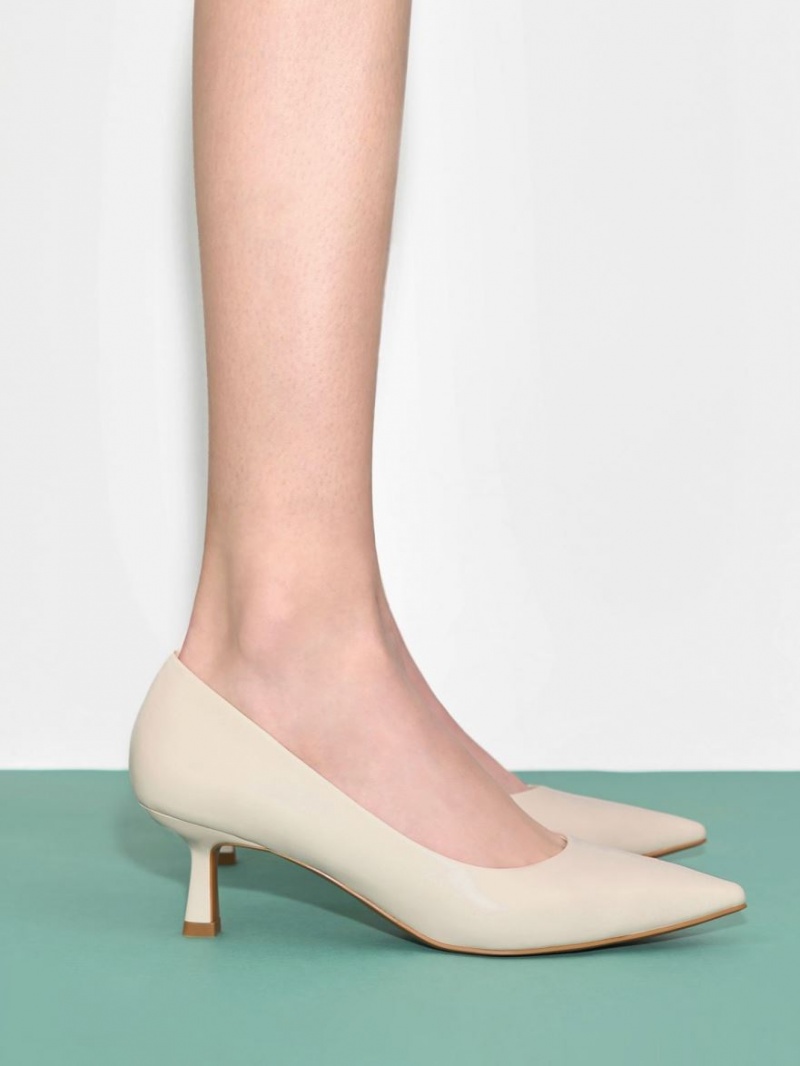 Charles & Keith Emmy Pointed Kitten Heel Pumps Hvite | FTYOD5890