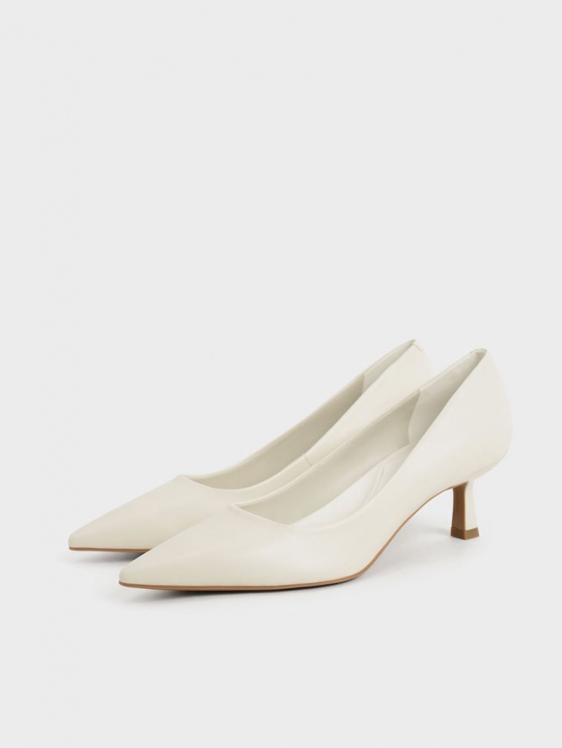 Charles & Keith Emmy Pointed Kitten Heel Pumps Hvite | FTYOD5890