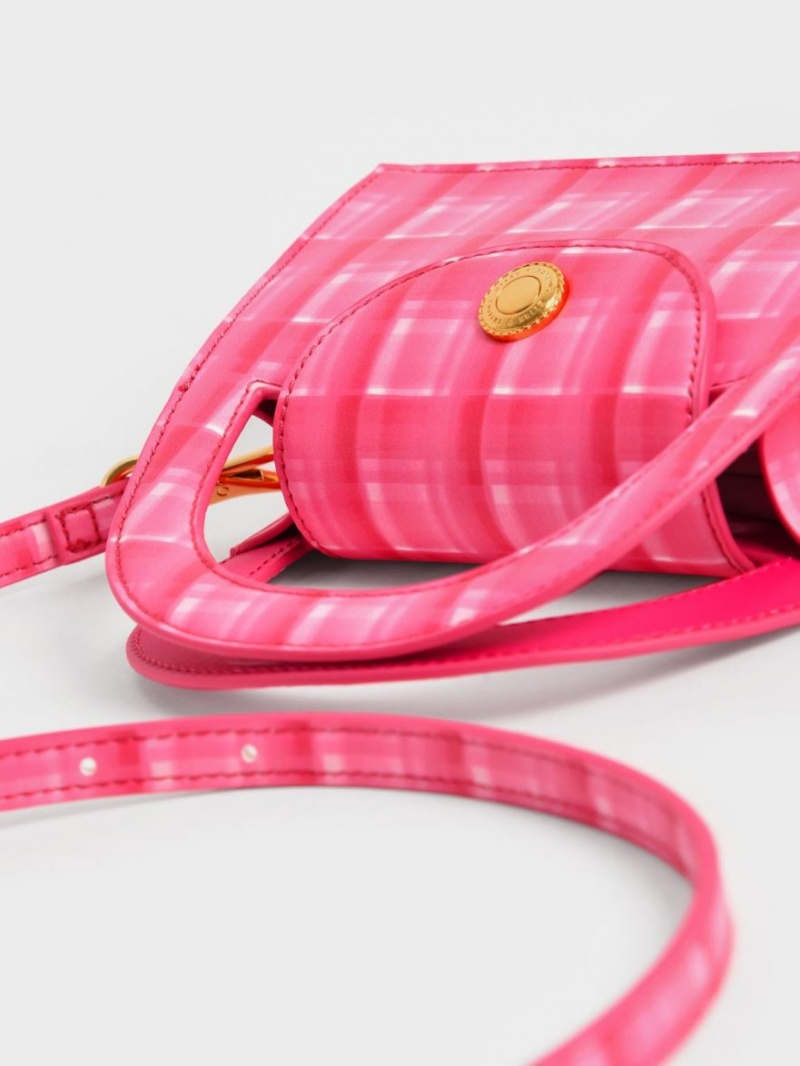 Charles & Keith Este Printed Trapeze Crossbody Veske Fuchsia | QBLOV3629