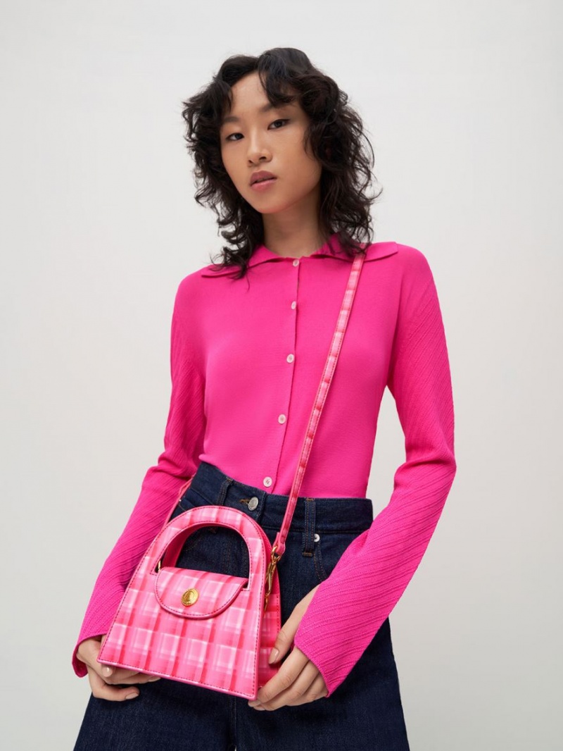 Charles & Keith Este Printed Trapeze Crossbody Veske Fuchsia | QBLOV3629