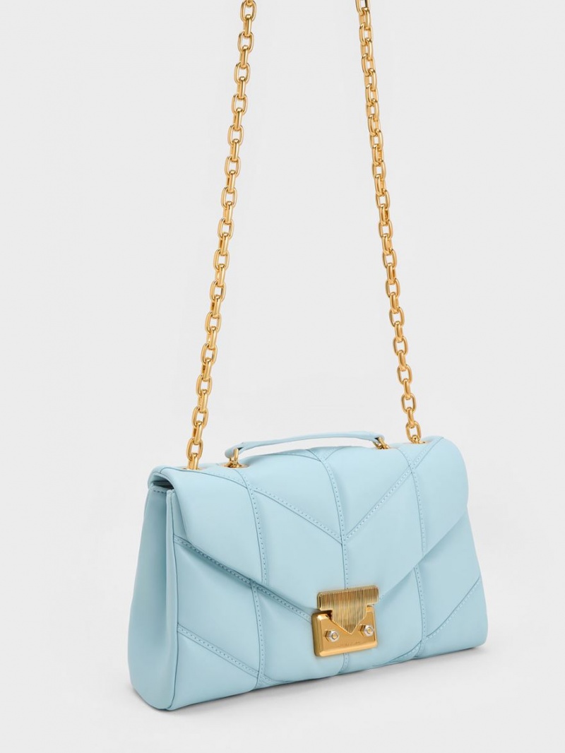 Charles & Keith Eudora Chevron Trapeze Crossbody Veske Blå | OAIDT6174