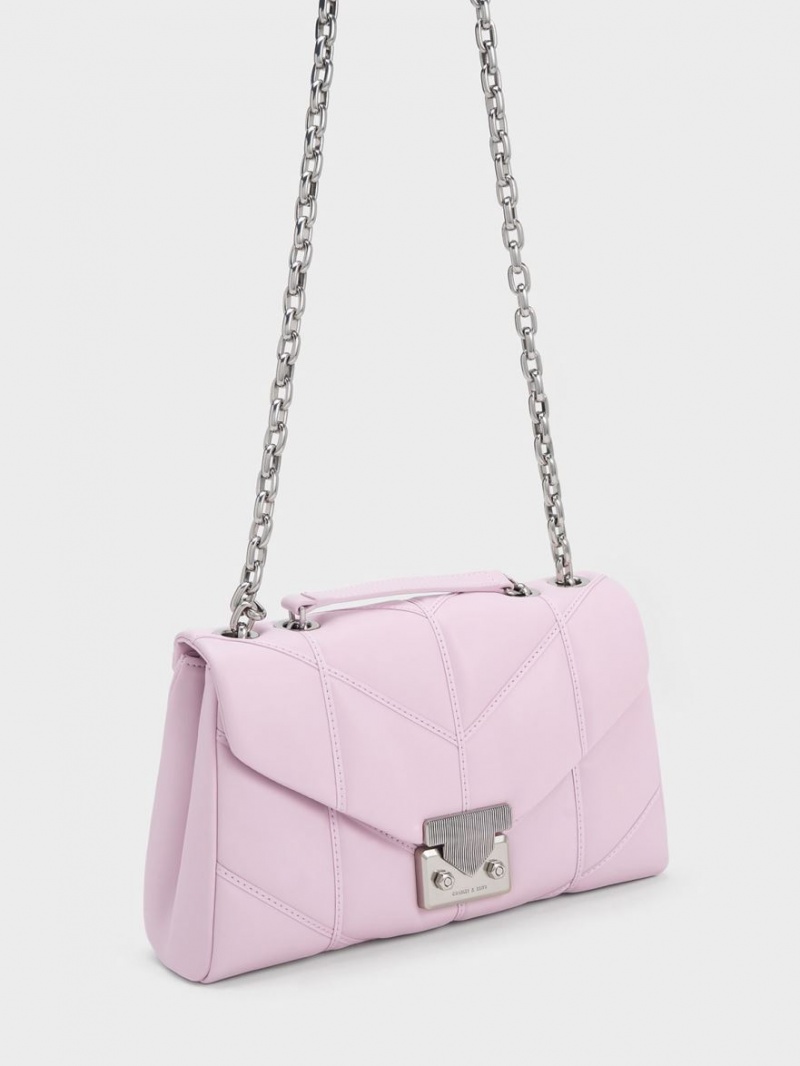 Charles & Keith Eudora Chevron Trapeze Crossbody Veske Rosa | HANET9265