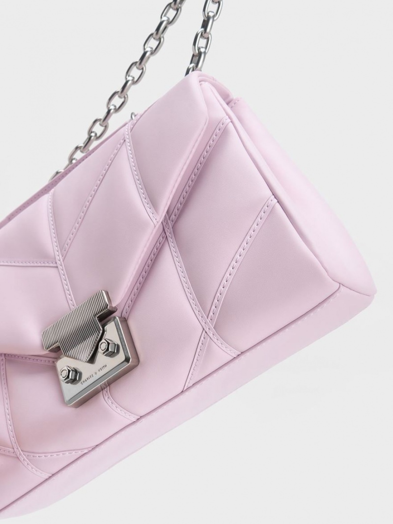 Charles & Keith Eudora Chevron Trapeze Crossbody Veske Rosa | HANET9265