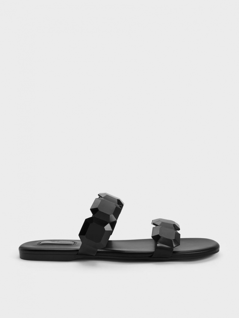 Charles & Keith Fia Gem-Reima Slidesandaler Svarte | JNUIB4285