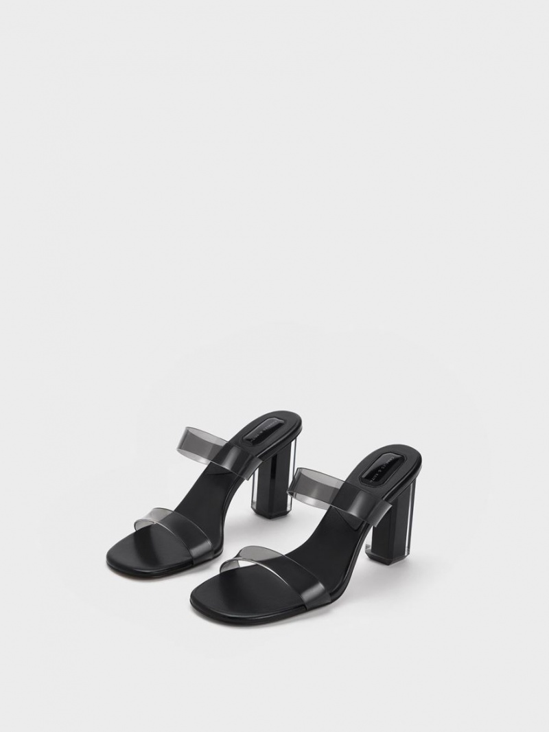 Charles & Keith Fia Geometric Heel Mules Sko Svarte | LVOFU7921