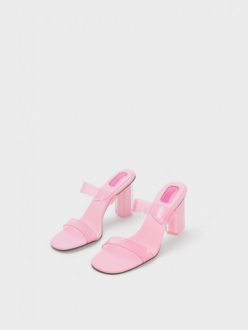 Charles & Keith Fia Geometric Heel Mules Sko Lyse Rosa | JLBCU9183