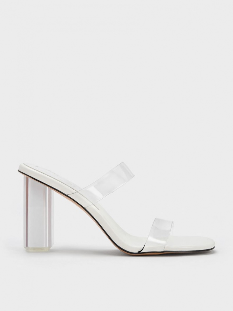 Charles & Keith Fia Geometric Heel Mules Sko Hvite | VIFQE0928