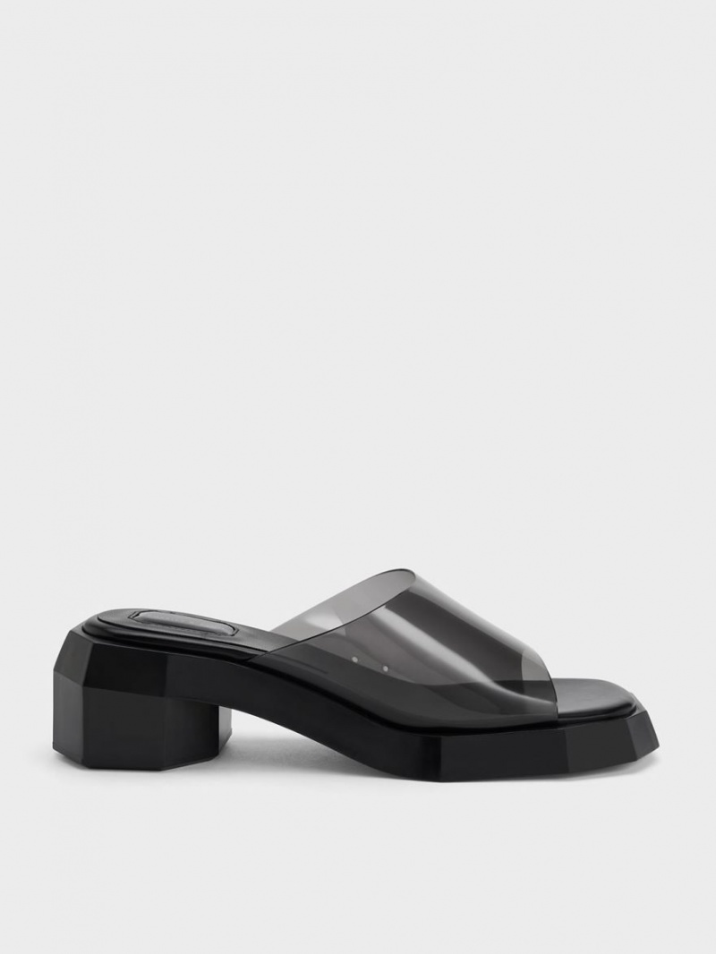 Charles & Keith Fia See-Through Geometric Mules Sko Svarte | TECXI2139