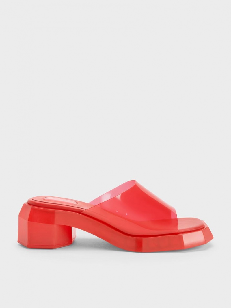 Charles & Keith Fia See-Through Geometric Mules Sko Rød | MNHGB1579