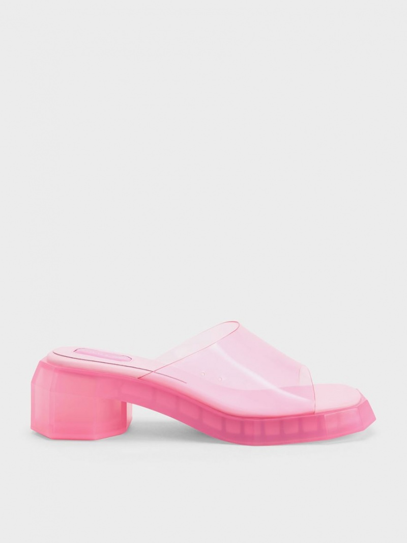 Charles & Keith Fia See-Through Geometric Mules Sko Lyse Rosa | JWIAE7581