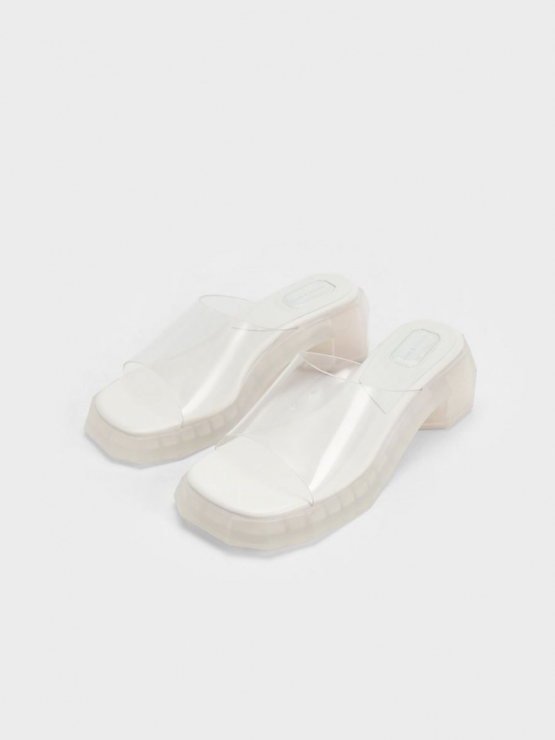 Charles & Keith Fia See-Through Geometric Mules Sko Hvite | MUSPW9706