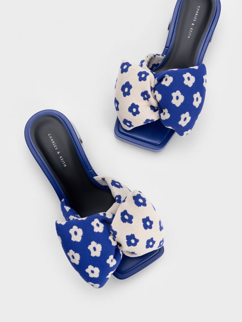 Charles & Keith Floral Puffy Bow Hælene Mules Sko Blå | JUCMW9106