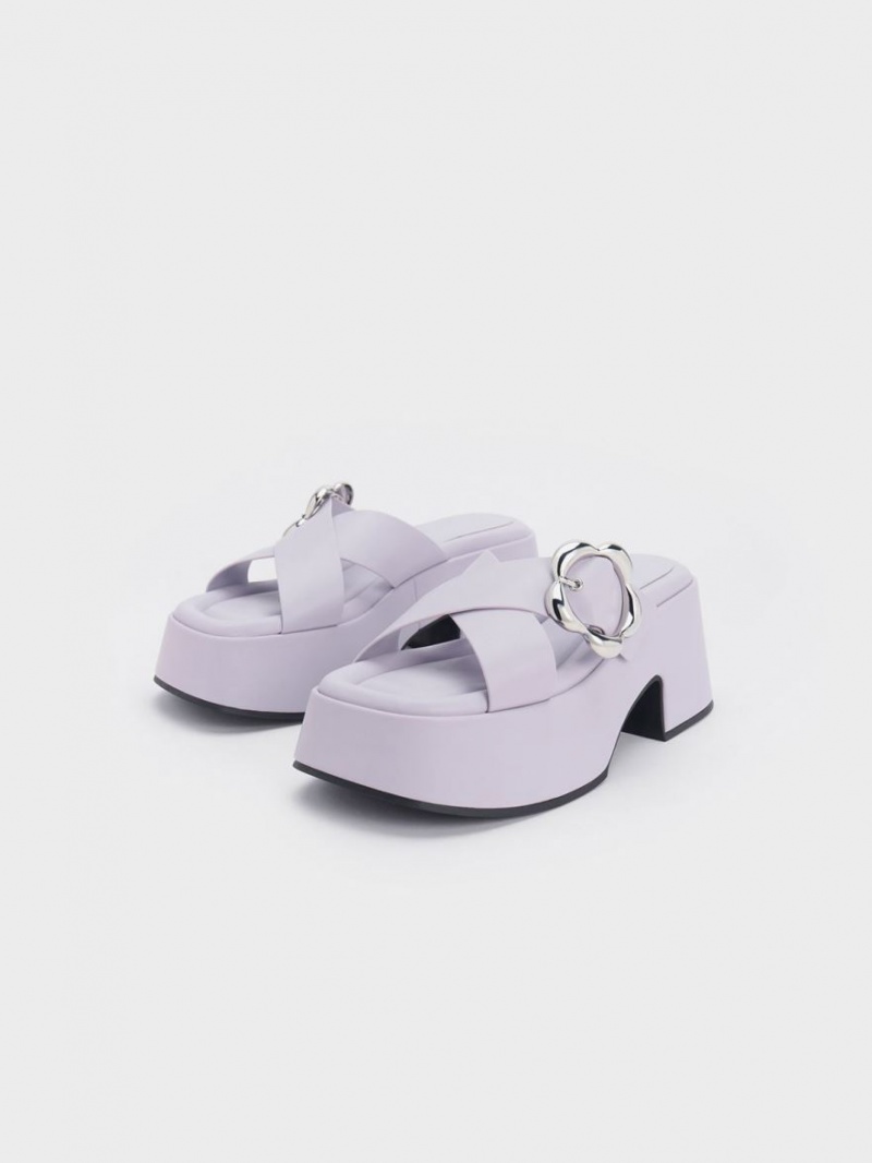 Charles & Keith Flower-Spenne Crossover Platform Mules Sko Lilla | OWXKG7023