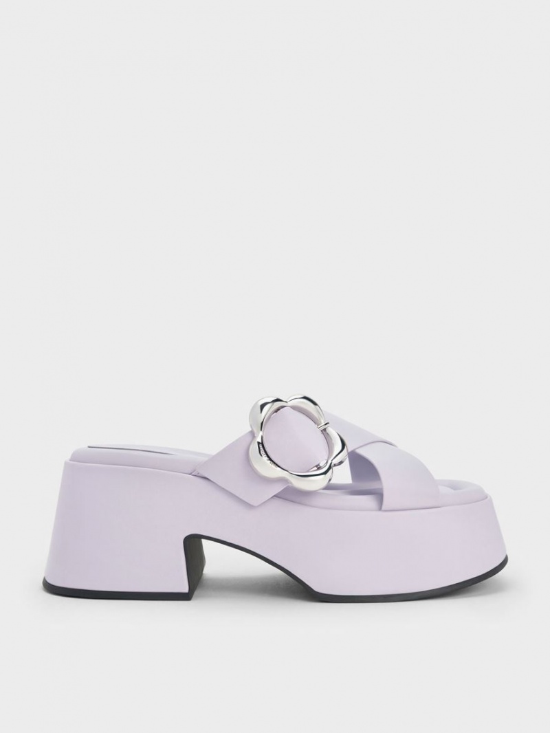 Charles & Keith Flower-Spenne Crossover Platform Mules Sko Lilla | OWXKG7023