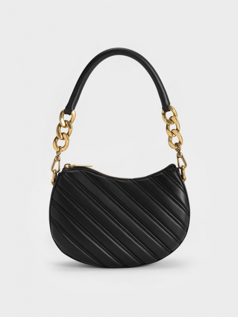 Charles & Keith Freja Curved Panelled Tote Veske Svarte | DMJYF1583