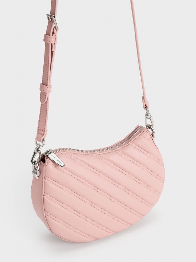 Charles & Keith Freja Curved Panelled Tote Veske Lyse Rosa | KVZJW6843