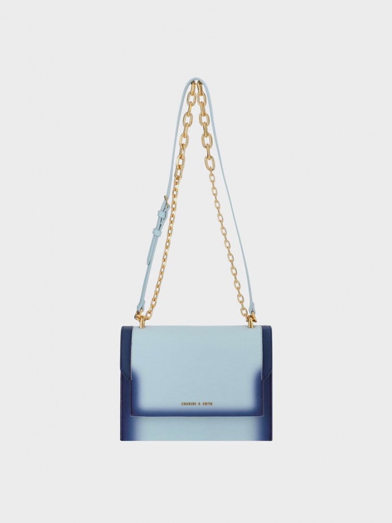 Charles & Keith Front Flap Chain Handle Crossbody Veske Blå | RFOKN8943