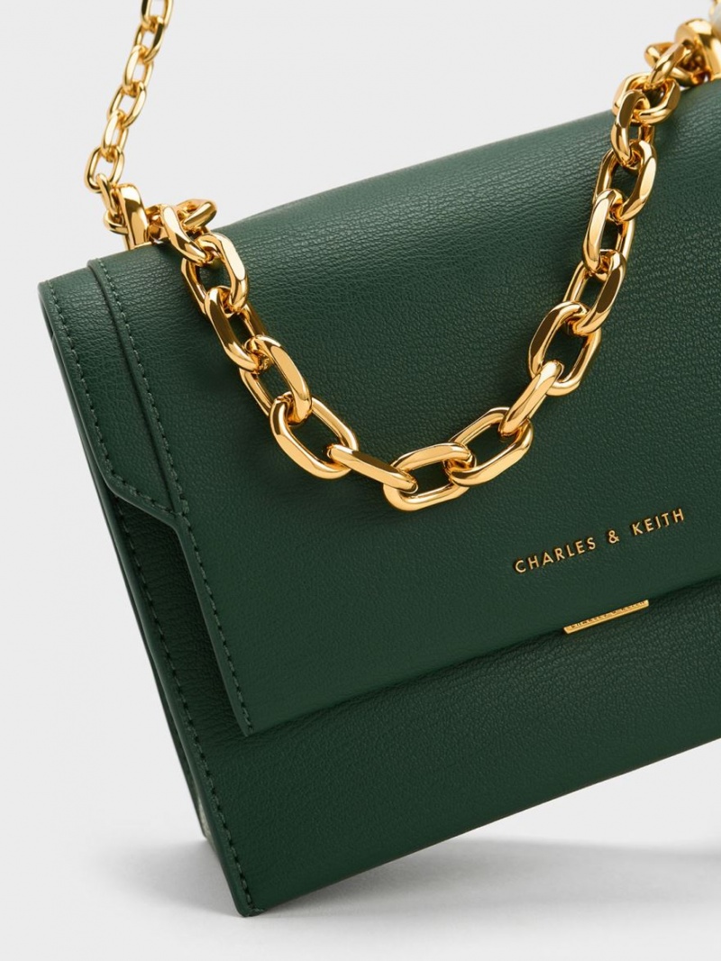 Charles & Keith Front Flap Chain Handle Crossbody Veske Mørke Grønn | VHWYN4963