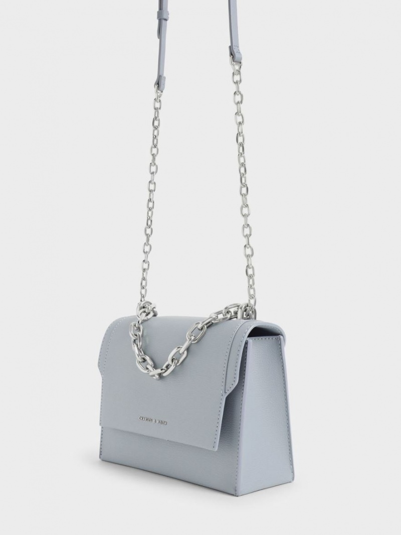 Charles & Keith Front Flap Chain Handle Crossbody Veske Lyse Blå | JDXFZ9013