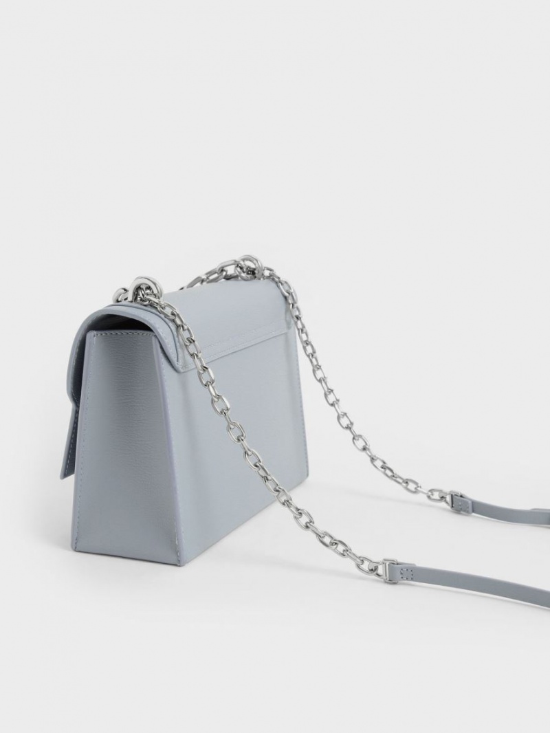 Charles & Keith Front Flap Chain Handle Crossbody Veske Lyse Blå | JDXFZ9013