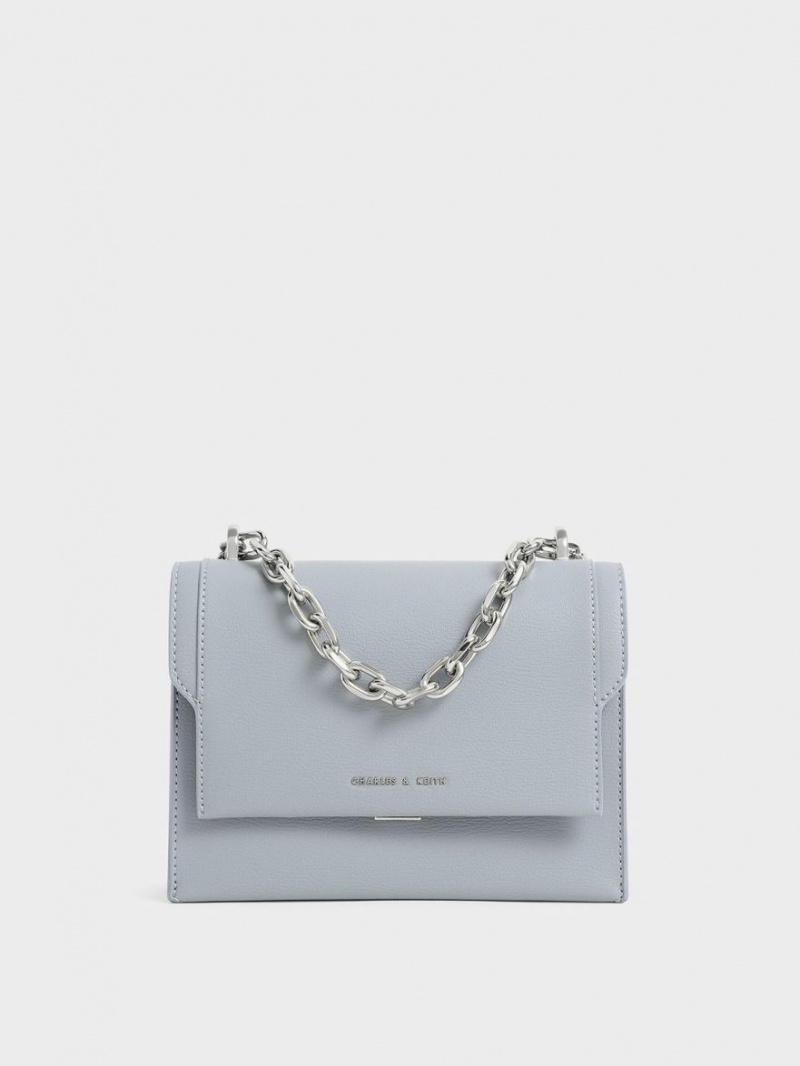 Charles & Keith Front Flap Chain Handle Crossbody Veske Lyse Blå | JDXFZ9013