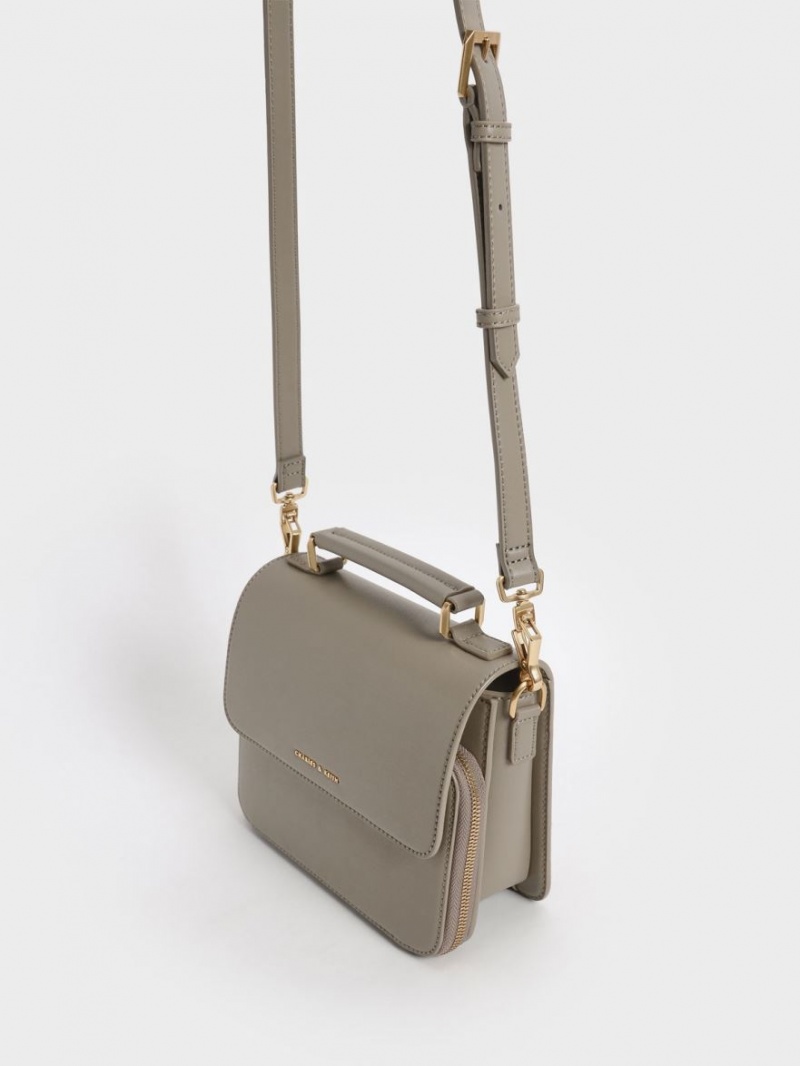 Charles & Keith Front Flap Top Handle Crossbody Veske Grå | AFYEM3689