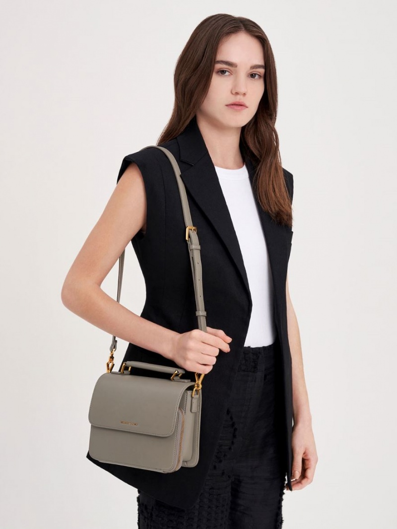 Charles & Keith Front Flap Top Handle Crossbody Veske Grå | AFYEM3689