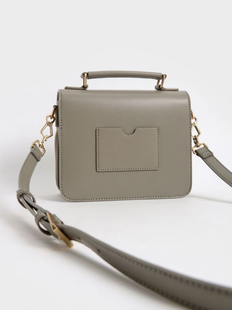 Charles & Keith Front Flap Top Handle Crossbody Veske Grå | AFYEM3689