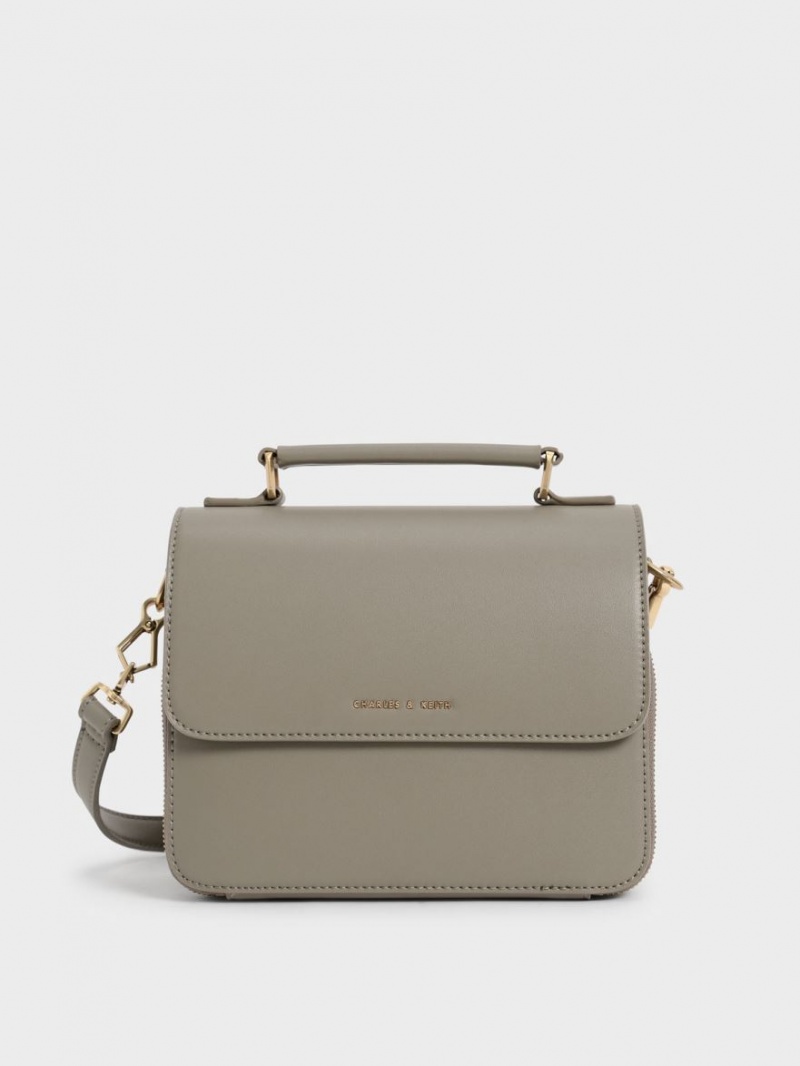 Charles & Keith Front Flap Top Handle Crossbody Veske Grå | AFYEM3689