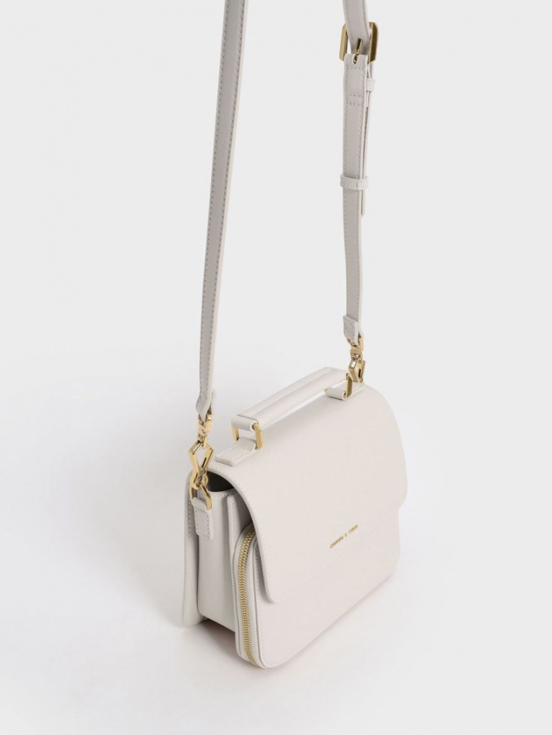 Charles & Keith Front Flap Top Handle Crossbody Veske Hvite | UNRWM0495