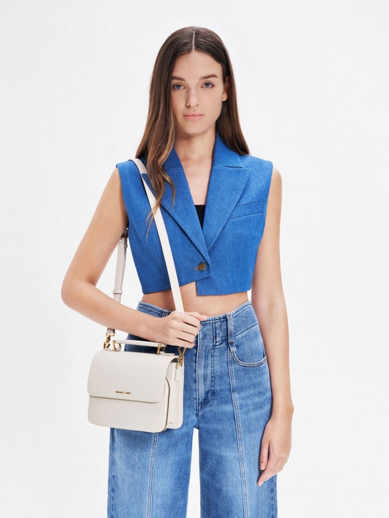 Charles & Keith Front Flap Top Handle Crossbody Veske Hvite | UNRWM0495