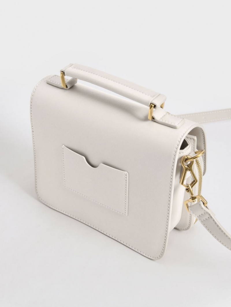 Charles & Keith Front Flap Top Handle Crossbody Veske Hvite | UNRWM0495