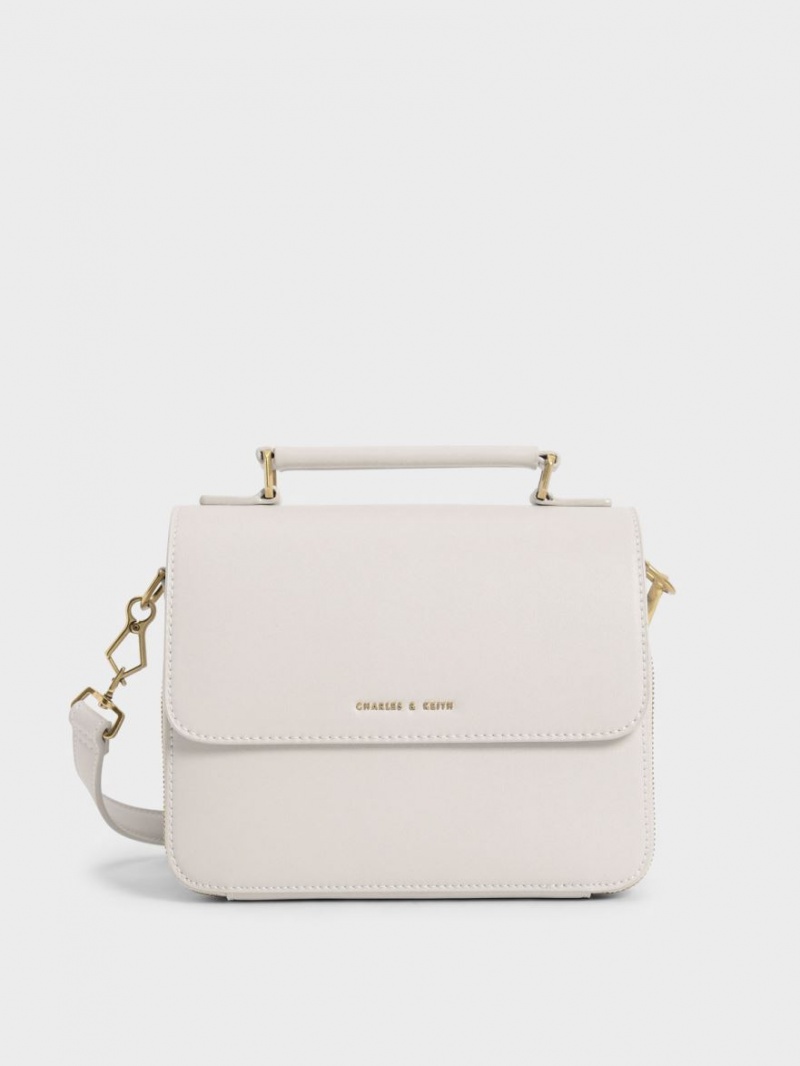 Charles & Keith Front Flap Top Handle Crossbody Veske Hvite | UNRWM0495