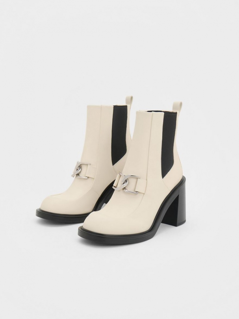 Charles & Keith Gabine Block Heel Støvletter Pisket Krem | RTMUS3156