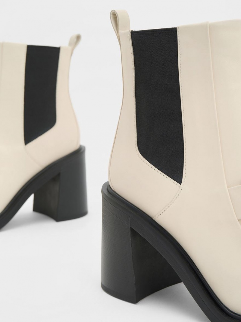 Charles & Keith Gabine Block Heel Støvletter Pisket Krem | RTMUS3156