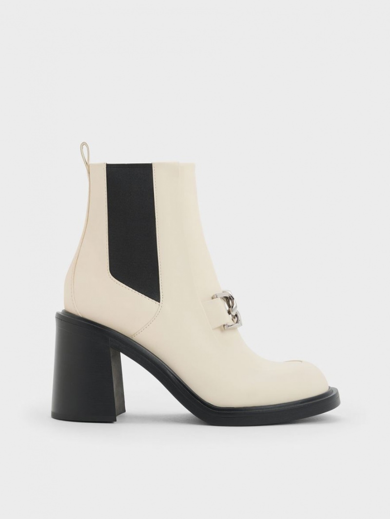 Charles & Keith Gabine Block Heel Støvletter Pisket Krem | RTMUS3156