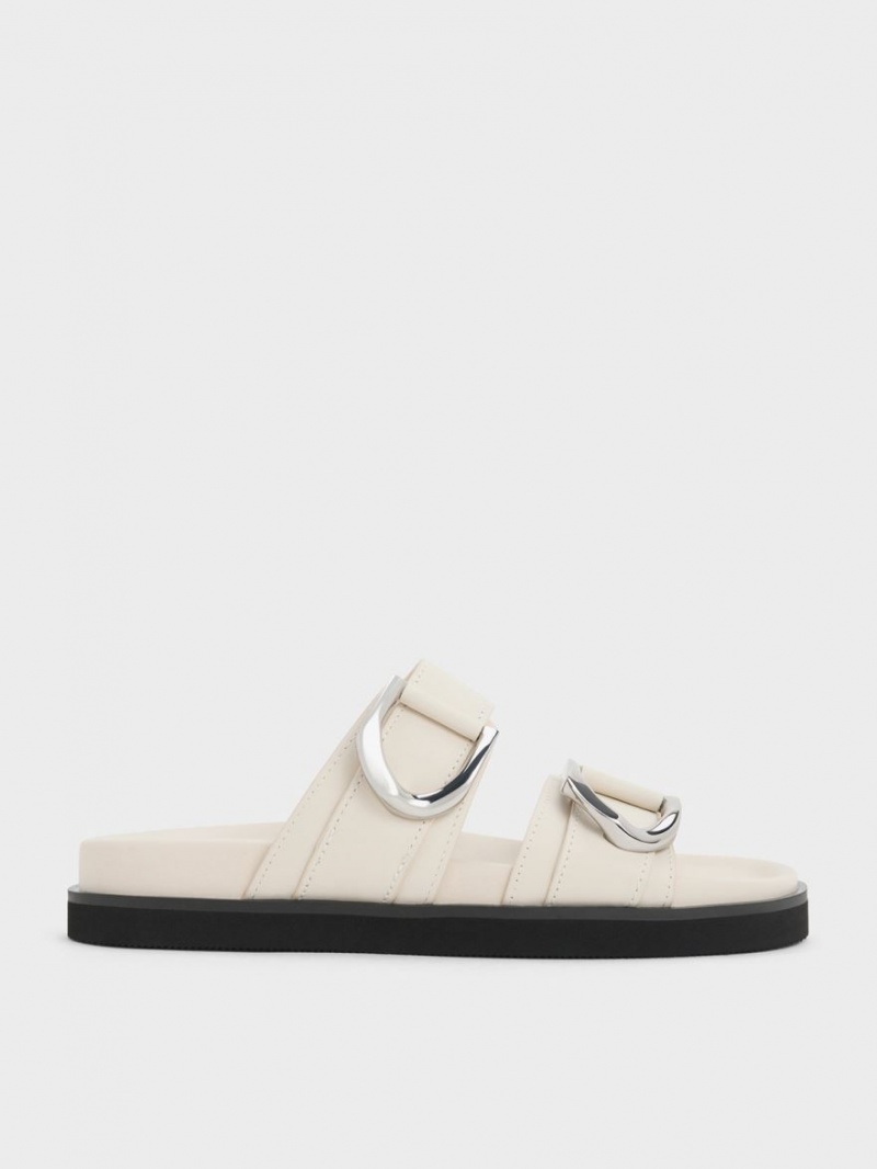 Charles & Keith Gabine Buckled Lær Badesandaler Hvite | NQTRE5691