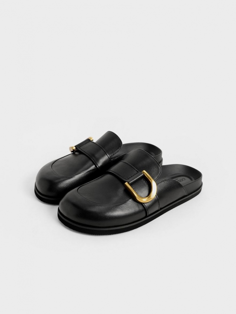 Charles & Keith Gabine Buckled Lær Loafer​ Mules Sko Svarte | GKIVU4326