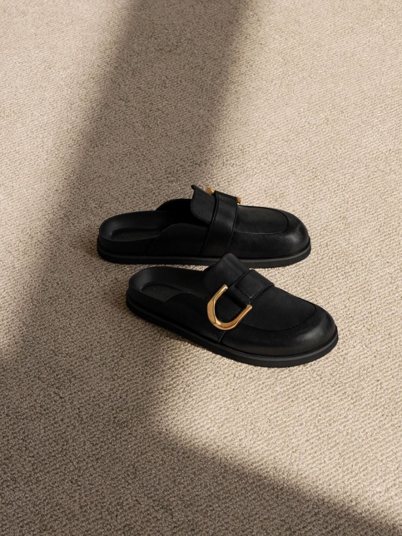 Charles & Keith Gabine Buckled Lær Loafer​ Mules Sko Svarte | GKIVU4326